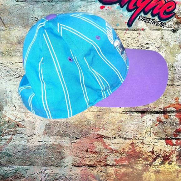 Vintage Rare NBA Charlotte Hornets Pinstripe Two Tone Starter Snapback Hat - Picture 4 of 7